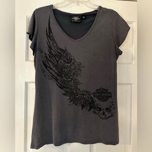 Harley Davidson Women's T Shirt Gray Lightweight flutter sleeve modal medium
